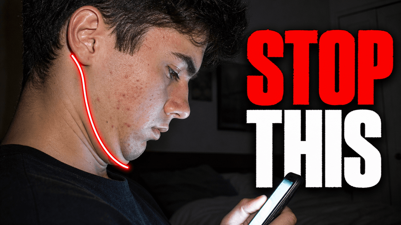 Posture thumbnail with a person looking down at a phone and a red outline along their neck